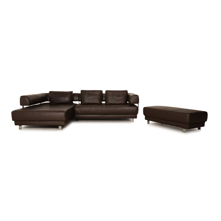 Ewald Schillig Brand Face Leder Sofa Garnitur Braun Ecksofa Hocker Recamiere Links manuelle Funktion