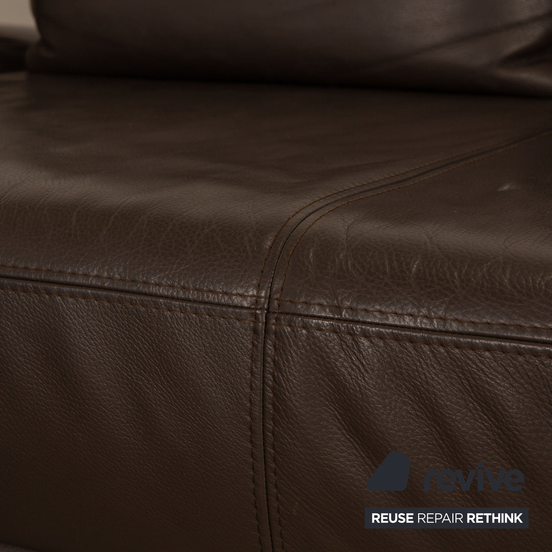 Ewald Schillig Brand Face Leder Sofa Garnitur Braun Ecksofa Hocker Recamiere Links manuelle Funktion