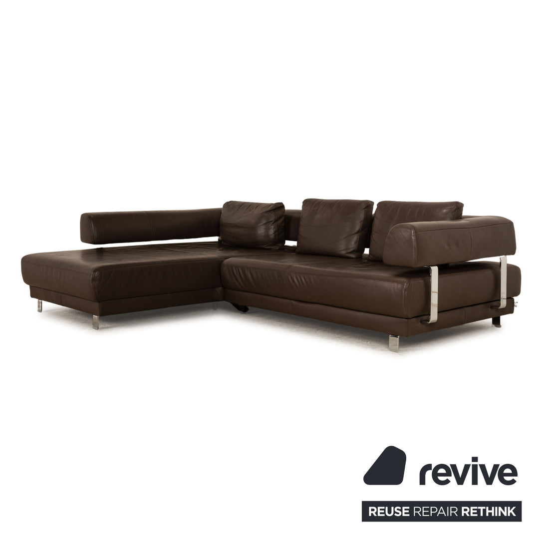 Ewald Schillig Brand Face Leder Sofa Garnitur Braun Ecksofa Hocker Recamiere Links manuelle Funktion