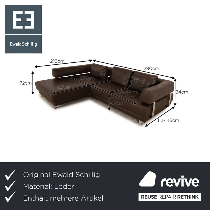 Ewald Schillig Brand Face Leder Sofa Garnitur Braun Ecksofa Hocker Recamiere Links manuelle Funktion