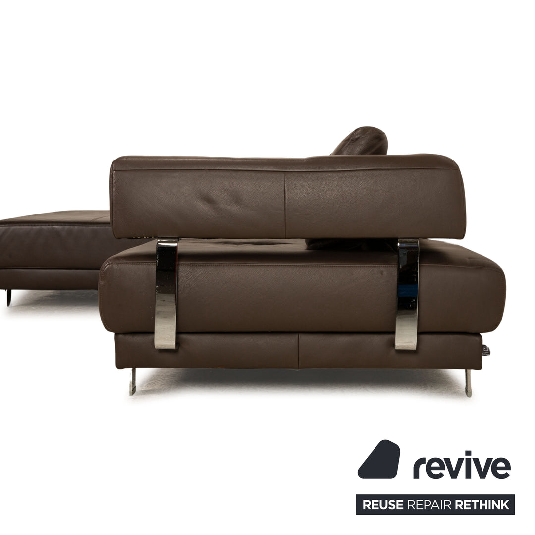 Ewald Schillig Brand Face Leder Sofa Garnitur Braun Ecksofa Hocker Recamiere Links manuelle Funktion