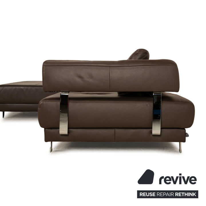 Ewald Schillig Brand Face Leder Sofa Garnitur Braun Ecksofa Hocker Recamiere Links manuelle Funktion