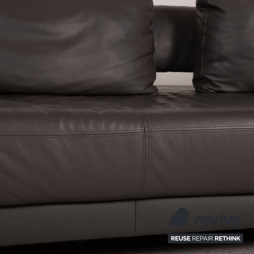 Ewald Schillig Brand Face Leder Sofa Grau Dreisitzer Funktion Couch