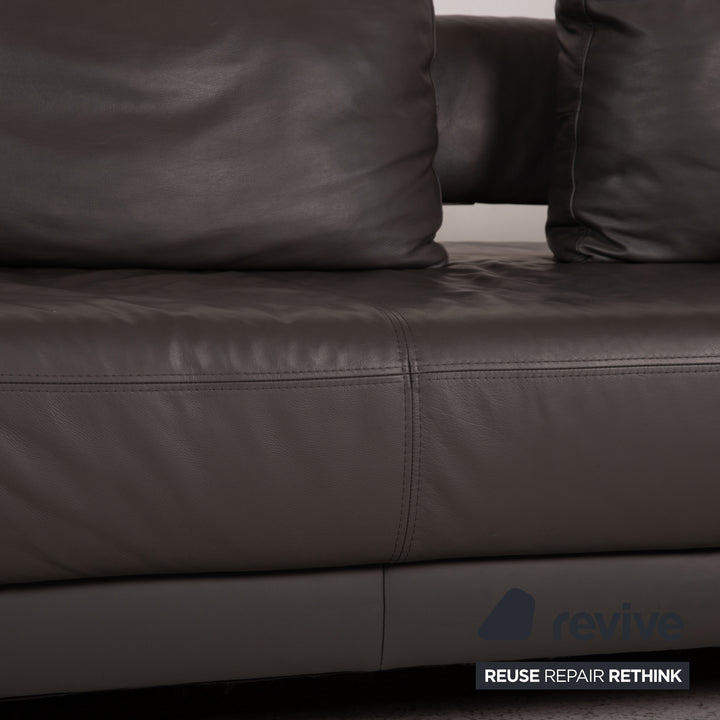 Ewald Schillig Brand Face Leder Sofa Grau Dreisitzer Funktion Couch