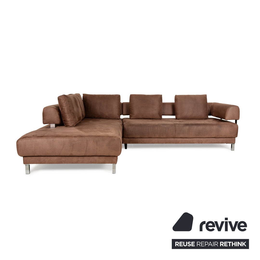 Ewald Schillig Brand Face Stoff Ecksofa Braun Cognac Recamiere links elektrische Funktion Sofa Couch Chrom