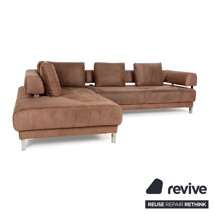 Ewald Schillig Brand Face Stoff Ecksofa Braun Cognac Recamiere links elektrische Funktion Sofa Couch Chrom