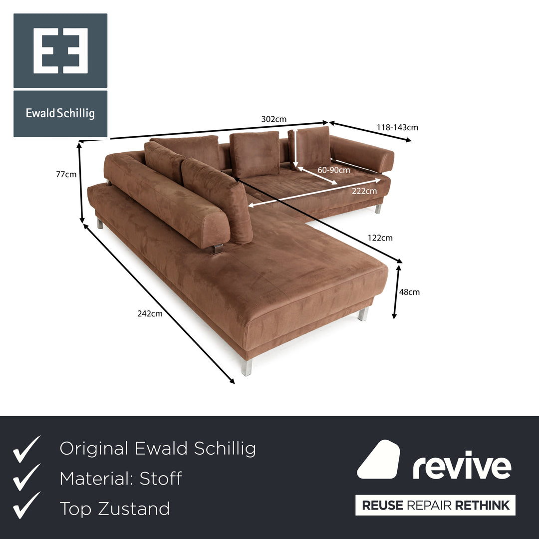 Ewald Schillig Brand Face Stoff Ecksofa Braun Cognac Recamiere links elektrische Funktion Sofa Couch Chrom