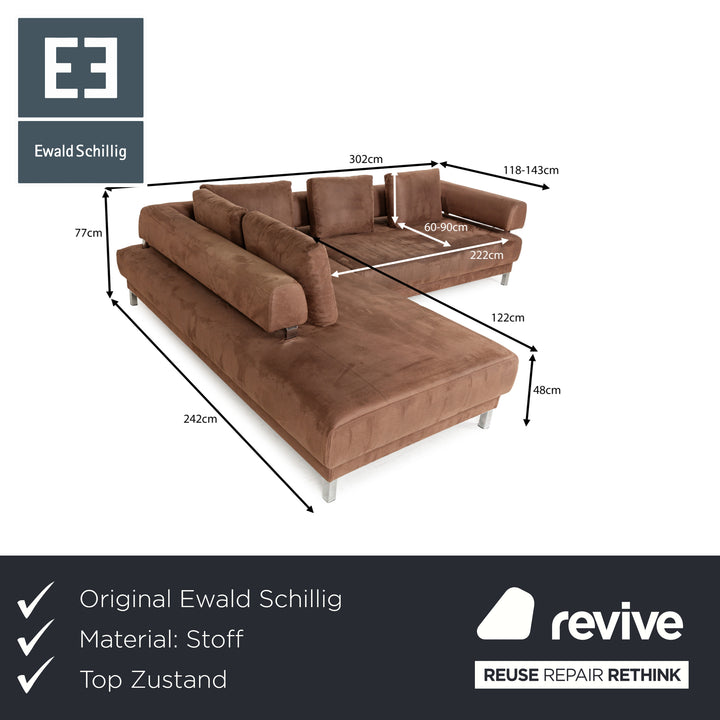 Ewald Schillig Brand Face Stoff Ecksofa Braun Cognac Recamiere links elektrische Funktion Sofa Couch Chrom