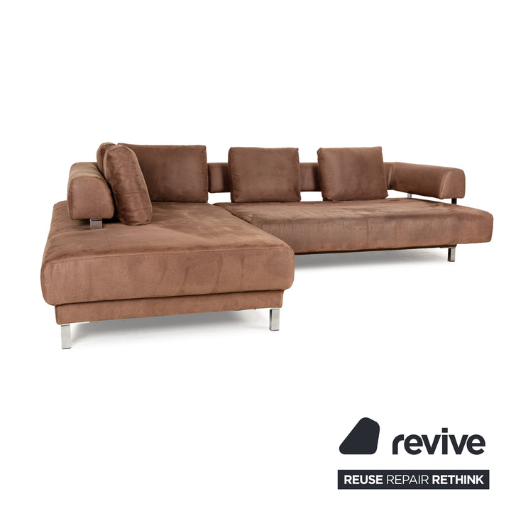 Ewald Schillig Brand Face Stoff Ecksofa Braun Cognac Recamiere links elektrische Funktion Sofa Couch Chrom