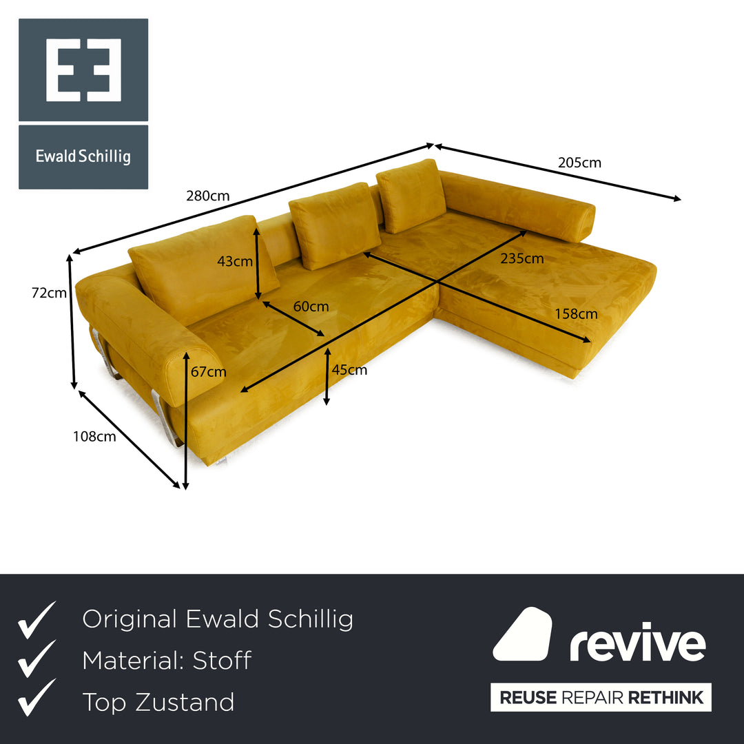 Ewald Schillig Brand Face Fabric Corner Sofa Yellow Brown Récamière right Sofa Couch