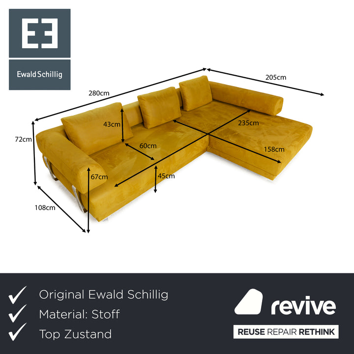 Ewald Schillig Brand Face Fabric Corner Sofa Yellow Brown Récamière right Sofa Couch