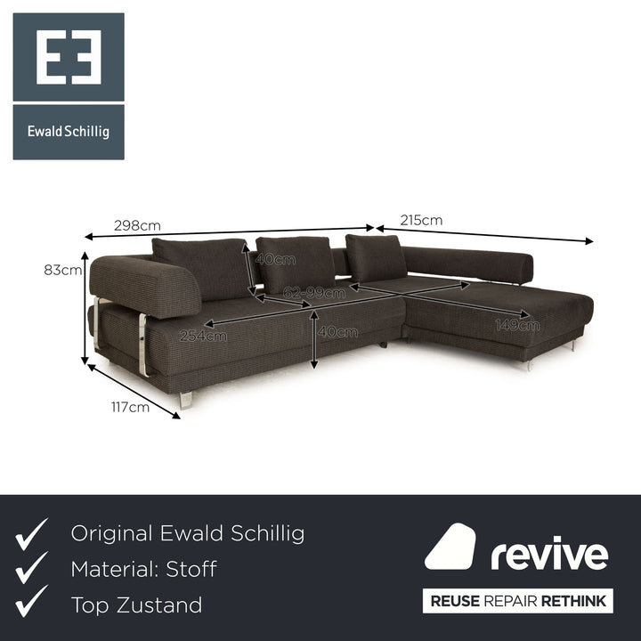 Ewald Schillig Brand Face Alcantara Stoff Ecksofa Grau Recamiere Rechts Sofa Couch manuelle Funktion