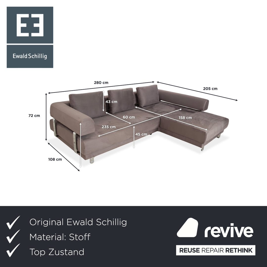 Ewald Schillig Brand Face Canapé d'angle en tissu velours Gris Beige Canapé Canapé