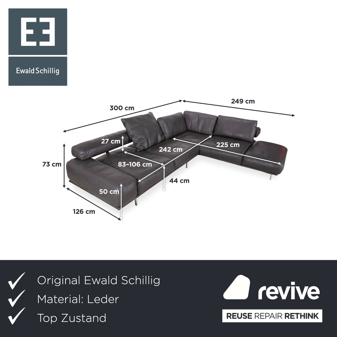 Ewald Schillig Brand Shine Leder Ecksofa Anthrazit Grau Sofa Couch elektrische Funktion