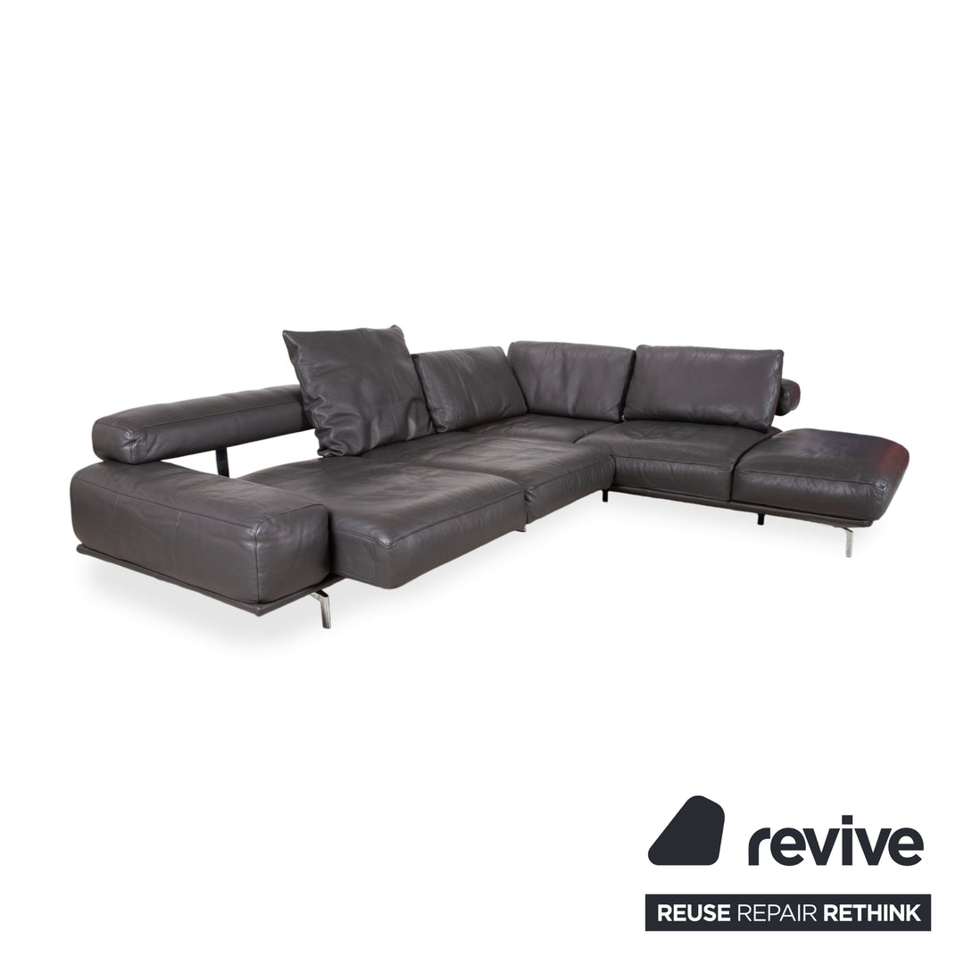 Canapé d'angle en cuir Ewald Schillig Brand Shine anthracite gris avec fonction électrique