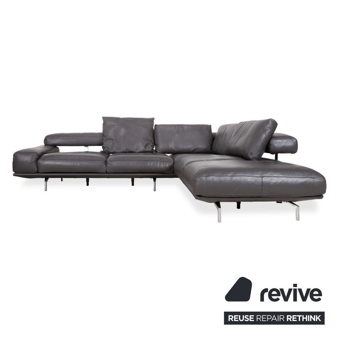 Ewald Schillig Brand Shine Leder Ecksofa Anthrazit Grau Sofa Couch elektrische Funktion