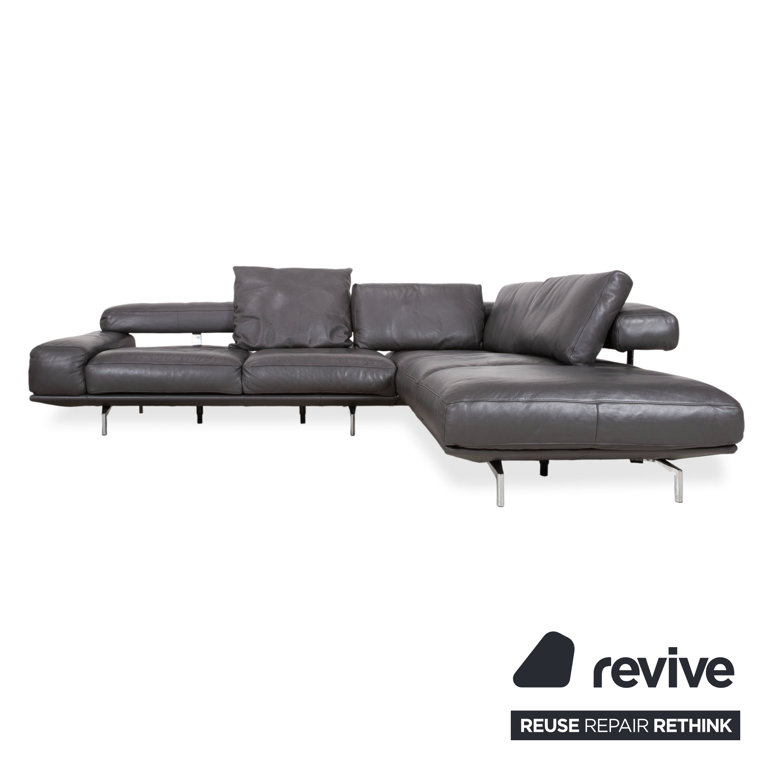Ewald Schillig Brand Shine Leather Corner Sofa Anthracite Grey Sofa Couch Electric Function
