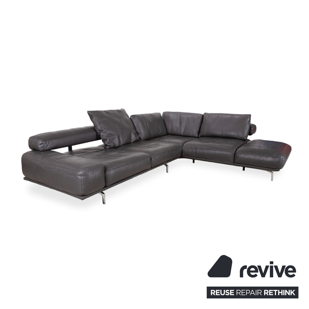 Canapé d'angle en cuir Ewald Schillig Brand Shine anthracite gris avec fonction électrique