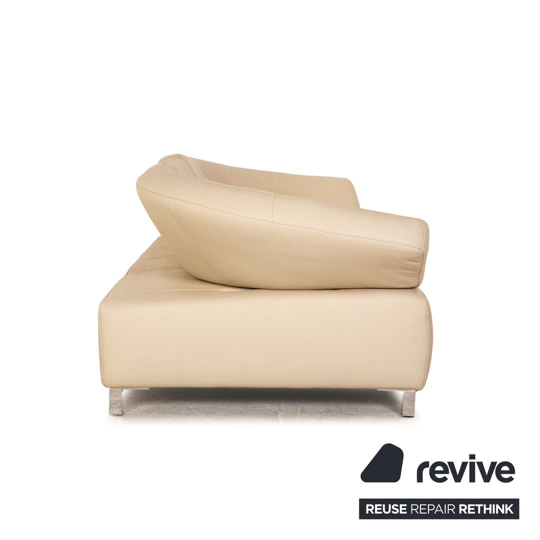 Ewald Schillig Butterfly Leder Dreisitzer Creme Sofa Couch manuelle Funktion