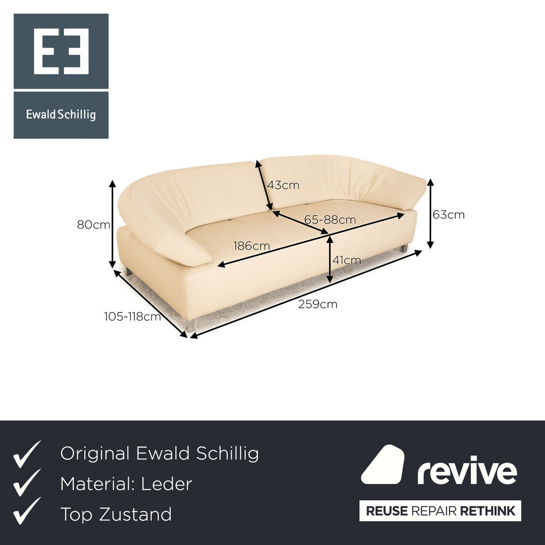 Ewald Schillig Butterfly Leder Dreisitzer Creme Sofa Couch manuelle Funktion