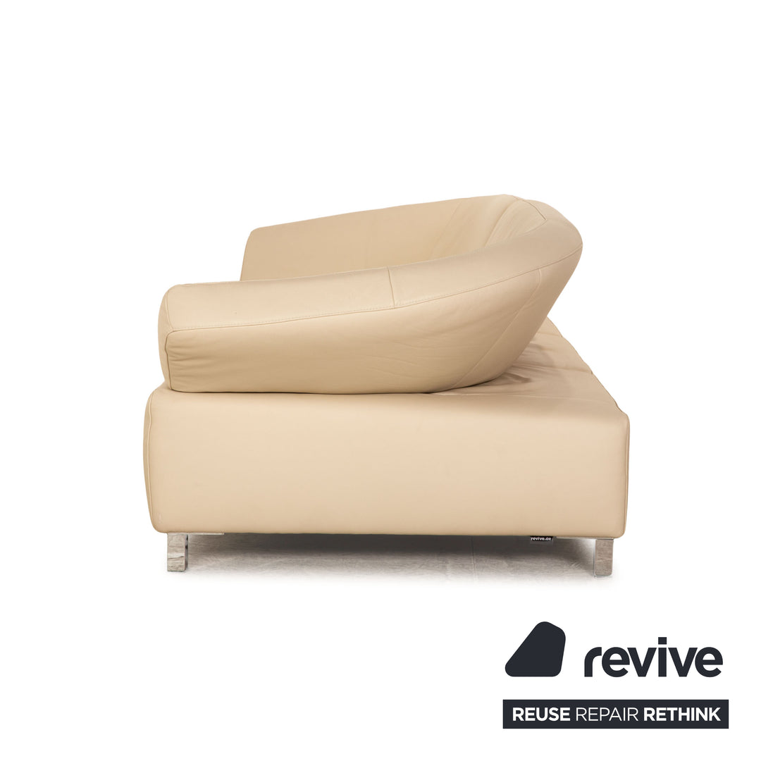 Ewald Schillig Butterfly Leder Dreisitzer Creme Sofa Couch manuelle Funktion
