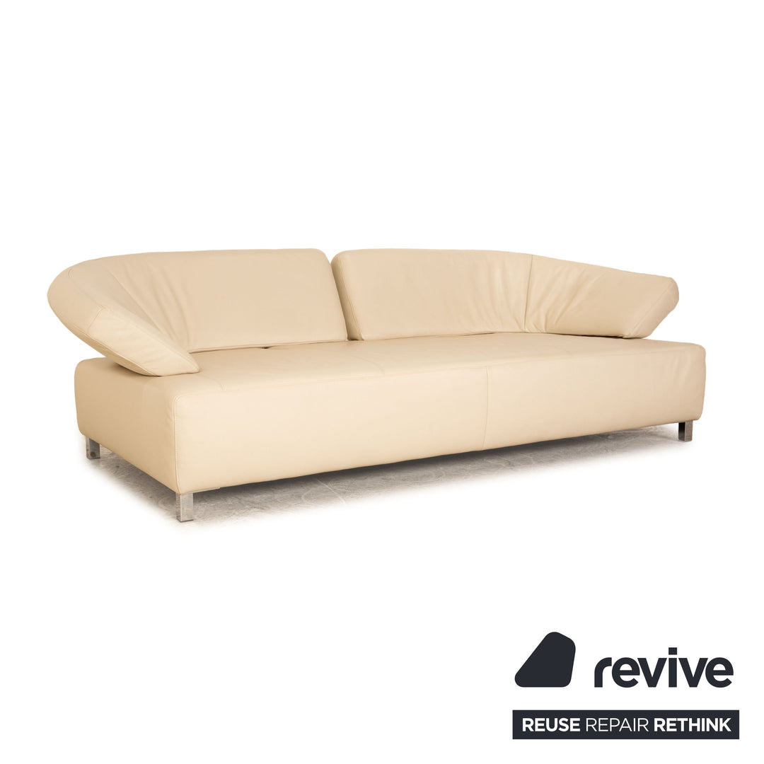 Ewald Schillig Butterfly Leder Dreisitzer Creme Sofa Couch manuelle Funktion