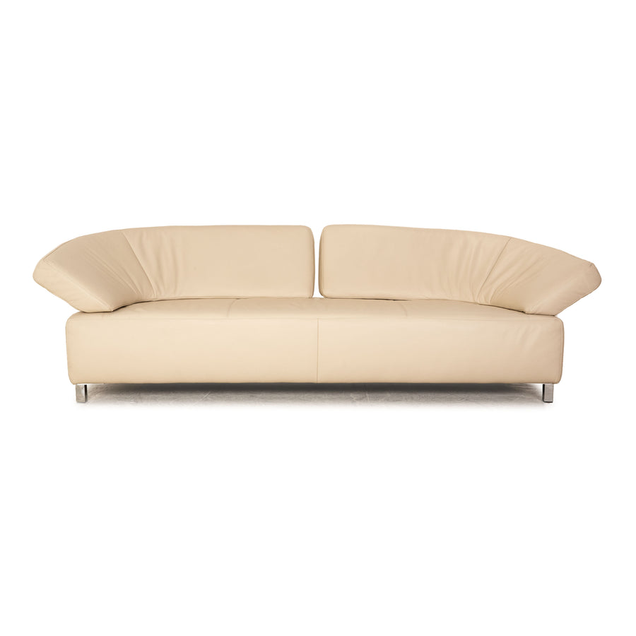 Ewald Schillig Butterfly Leather Three-Seater Cream Sofa Couch Manual Function
