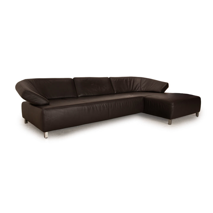 Ewald Schillig Butterfly Leather Corner Sofa Dark Brown Recamiere Right Manual Function Sofa Couch