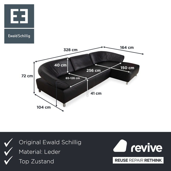 Ewald Schillig Butterfly Leder Ecksofa Schwarz manuelle Funktion Sofa Couch