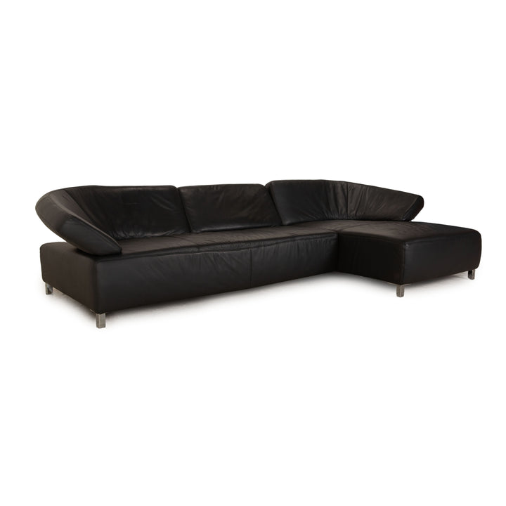 Ewald Schillig Butterfly Leather Corner Sofa Black Recamiere Right Manual Function