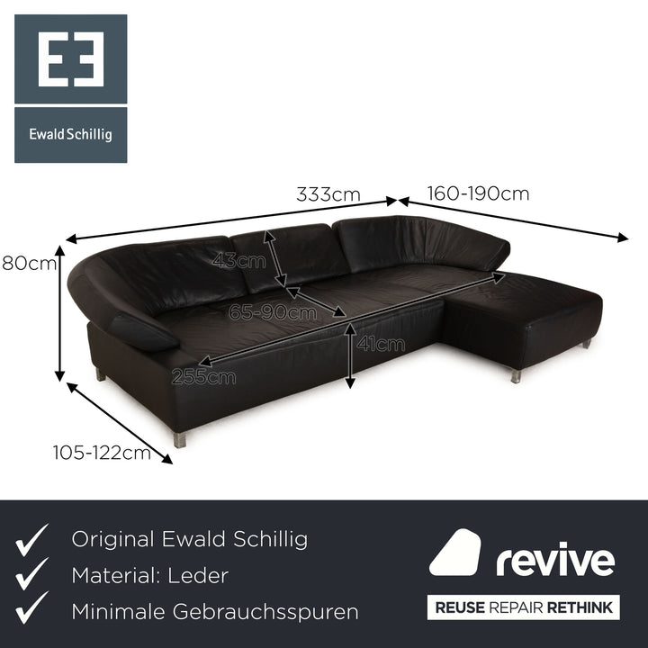 Ewald Schillig Butterfly Leather Corner Sofa Black Recamiere Right Manual Function