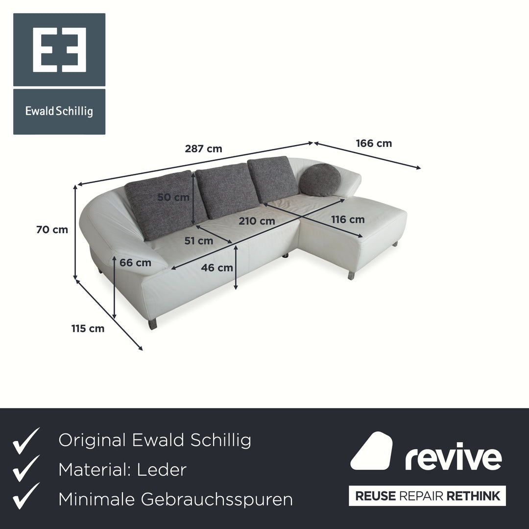 Ewald Schillig Butterfly Leder Ecksofa Weiß manuelle Funktion Recamiere Rechts Couch
