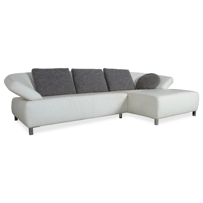 Ewald Schillig Butterfly Leder Ecksofa Weiß manuelle Funktion Recamiere Rechts Couch