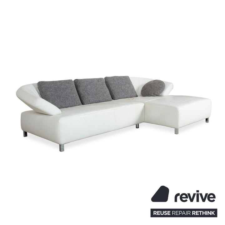 Ewald Schillig Butterfly Leder Ecksofa Weiß manuelle Funktion Recamiere Rechts Couch