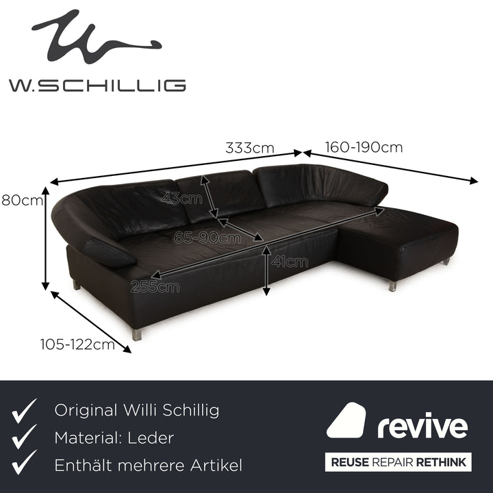 Ewald Schillig Butterfly Leather Sofa Set Dark Gray Recamiere Right Manual Function