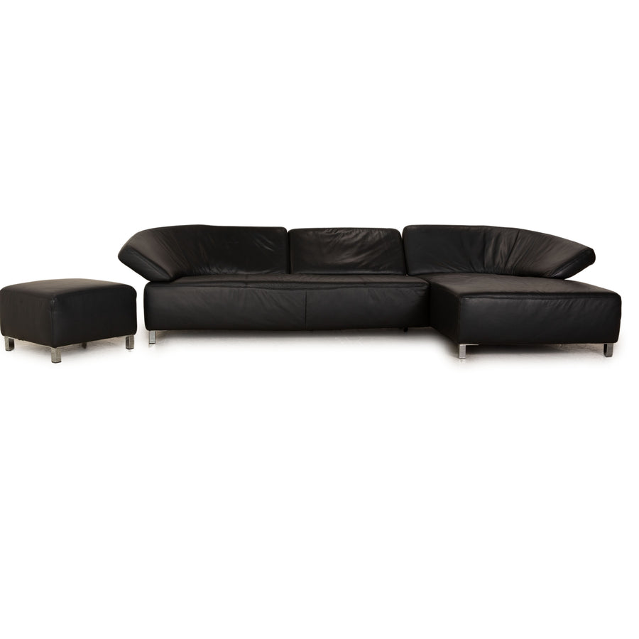 Ewald Schillig Butterfly Leather Sofa Set Dark Gray Recamiere Right Manual Function