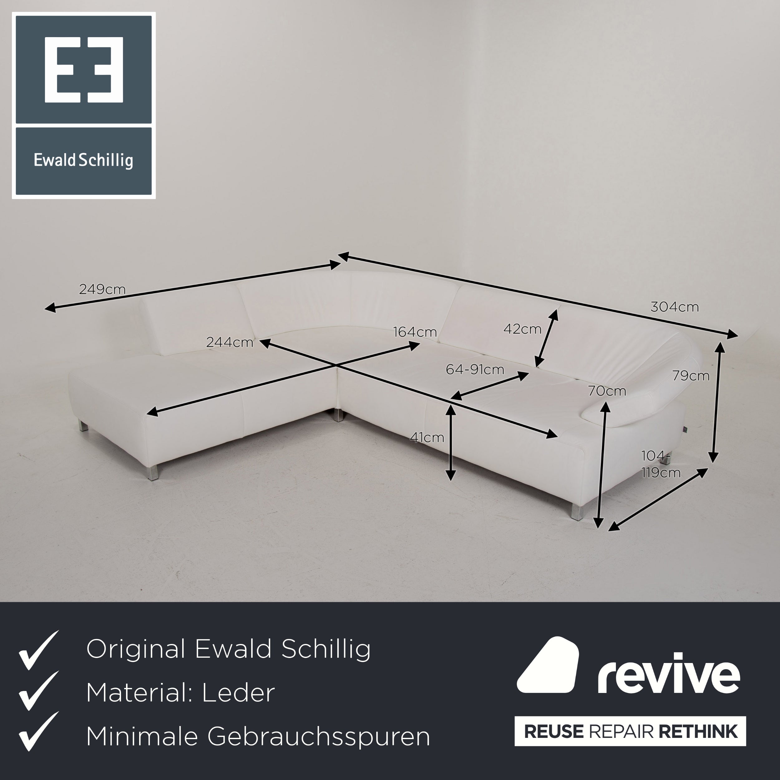 Ewald Schillig Butterfly Leder Sofa Weiß Ecksofa #14897