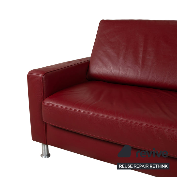 Ewald Schillig Concept Plus Leather Three-Seater Red Sofa Couch