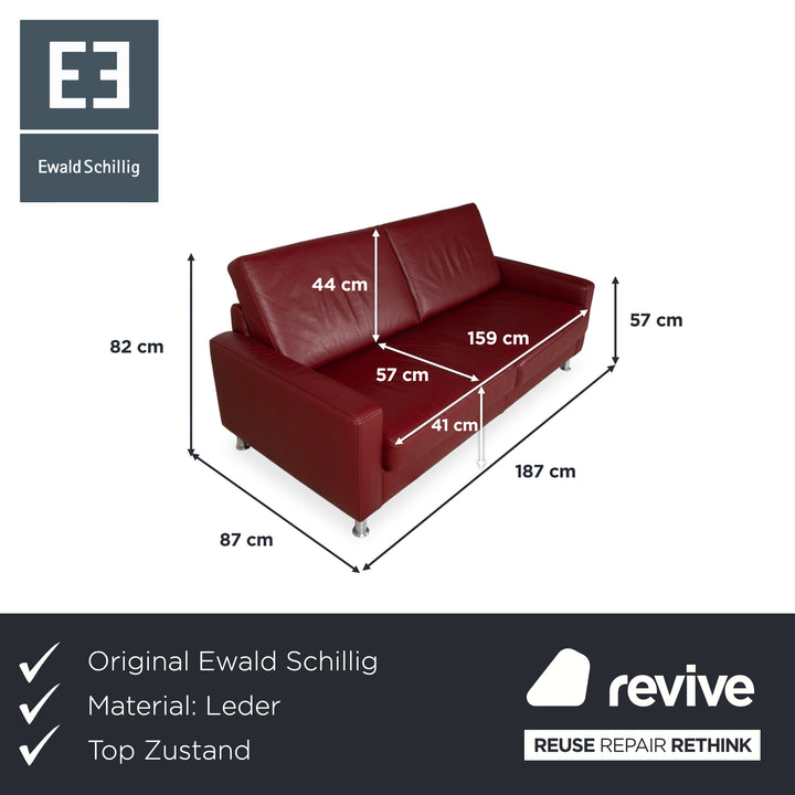 Ewald Schillig Concept Plus Leather Three-Seater Red Sofa Couch