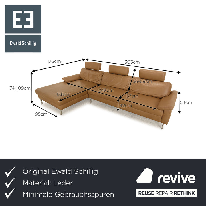 Ewald Schillig Concept Plus Leather Corner Sofa Beige Recamiere Lins Headrest Sofa Couch