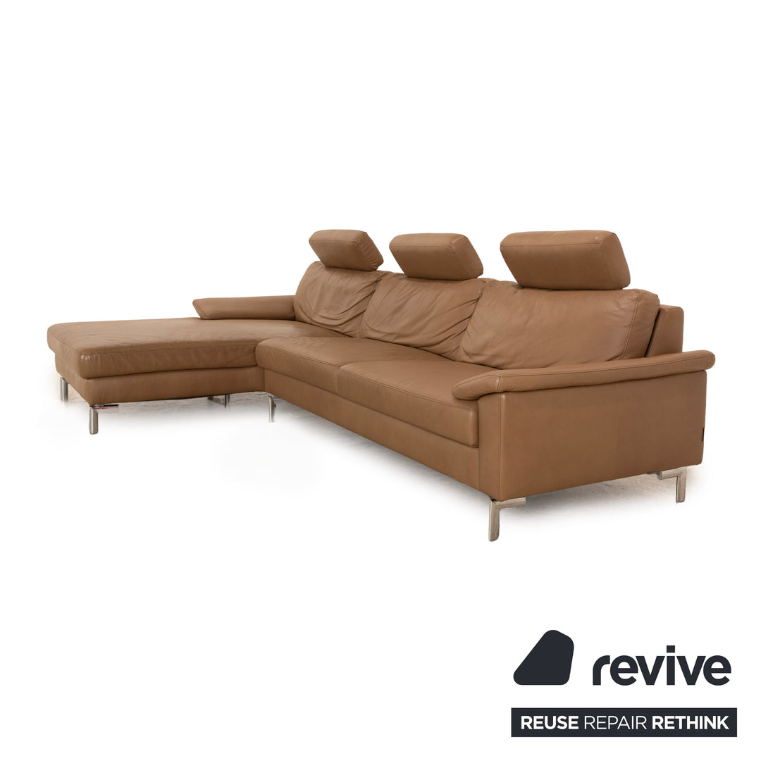 Ewald Schillig Concept Plus Leather Corner Sofa Beige Recamiere Lins Headrest Sofa Couch