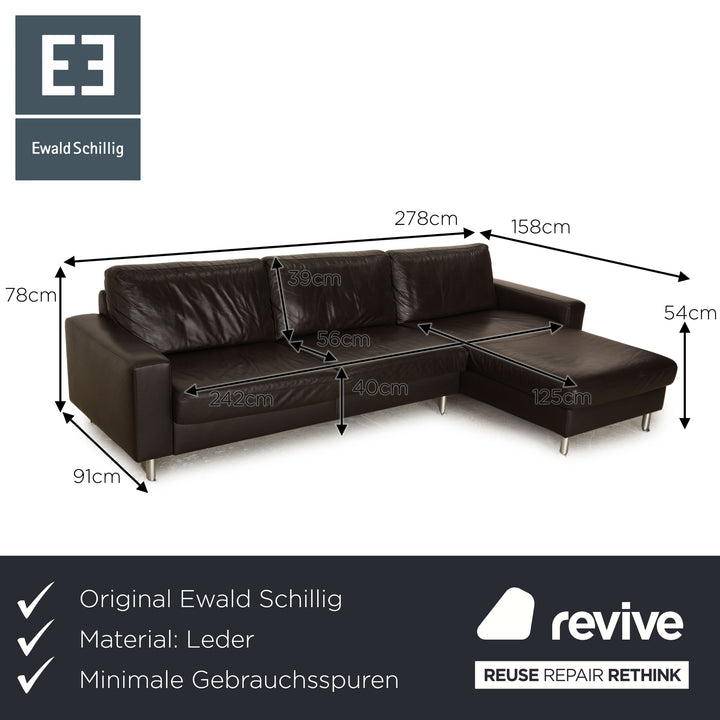 Ewald Schillig Concept Plus leather corner sofa dark brown chaise longue right