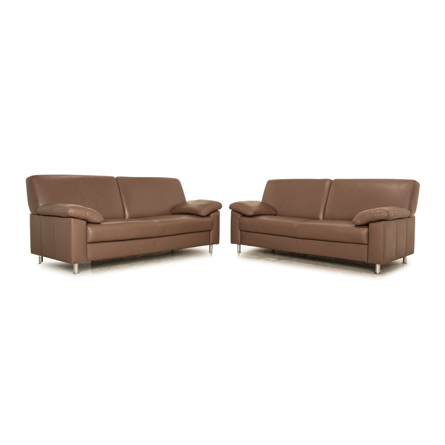Ewald Schillig Concept Plus Leder Sofa Garnitur Braun Taupe 2x Dreisitzer
