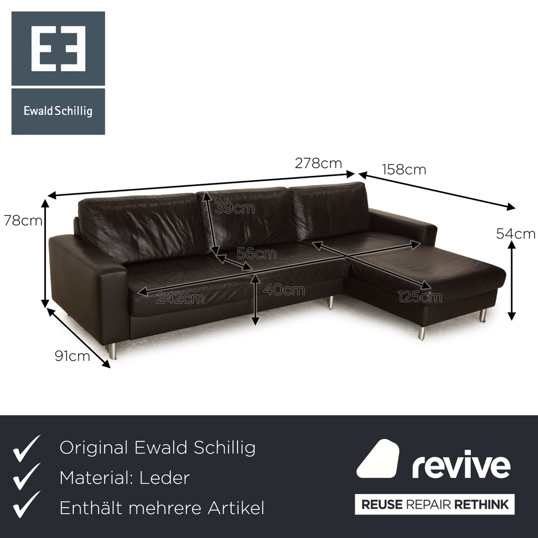 Ewald Schillig Concept Plus Leder Sofa Garnitur Dunkelbraun Ecksofa  Recamiere Rechts