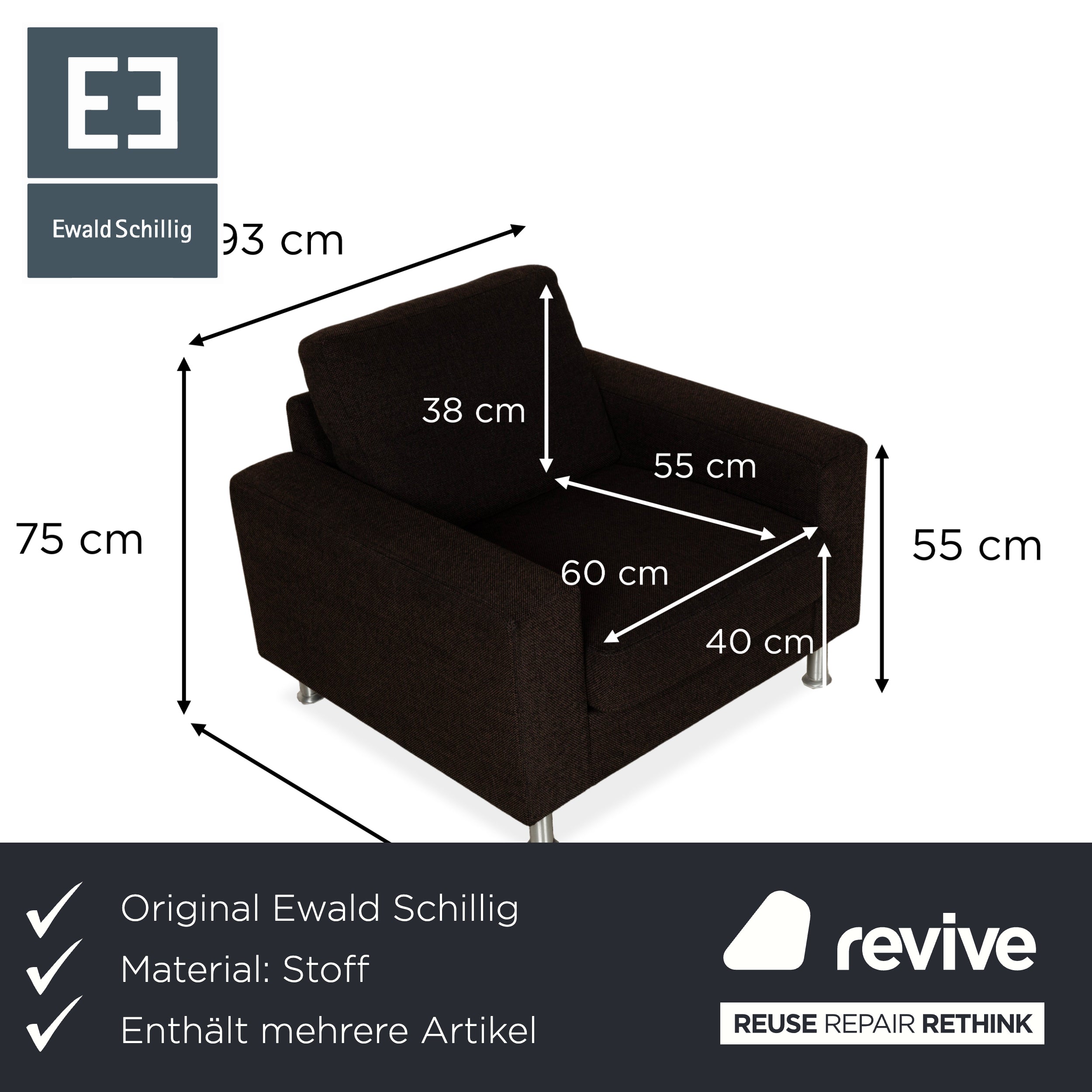 Fauteuil en tissu Concept Plus Ewald Schillig avec tabouret noir