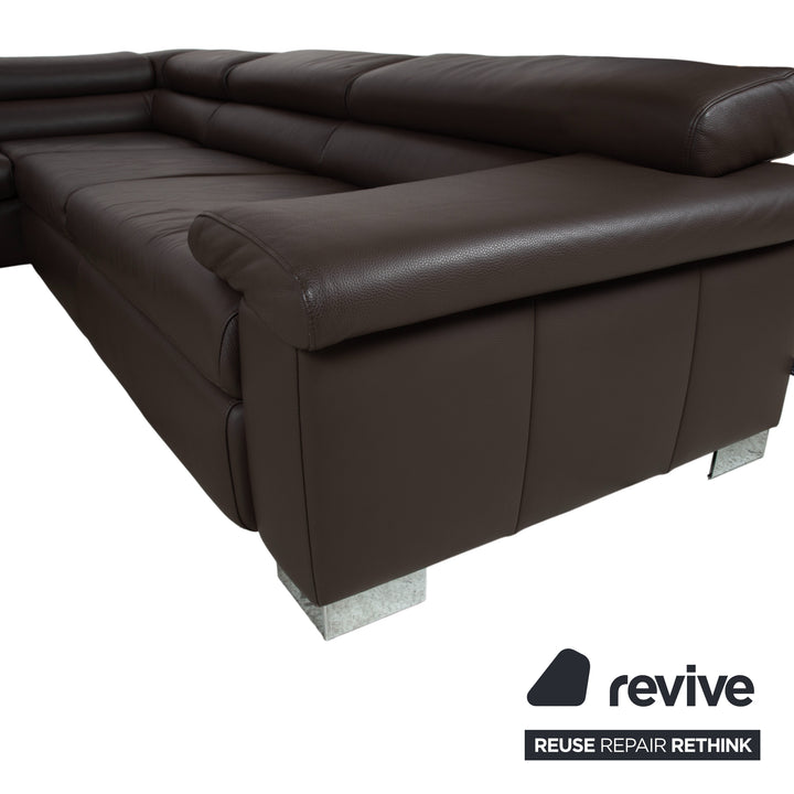 Ewald Schillig Courage Leder Ecksofa Braun manuelle Funktion Recamiere links