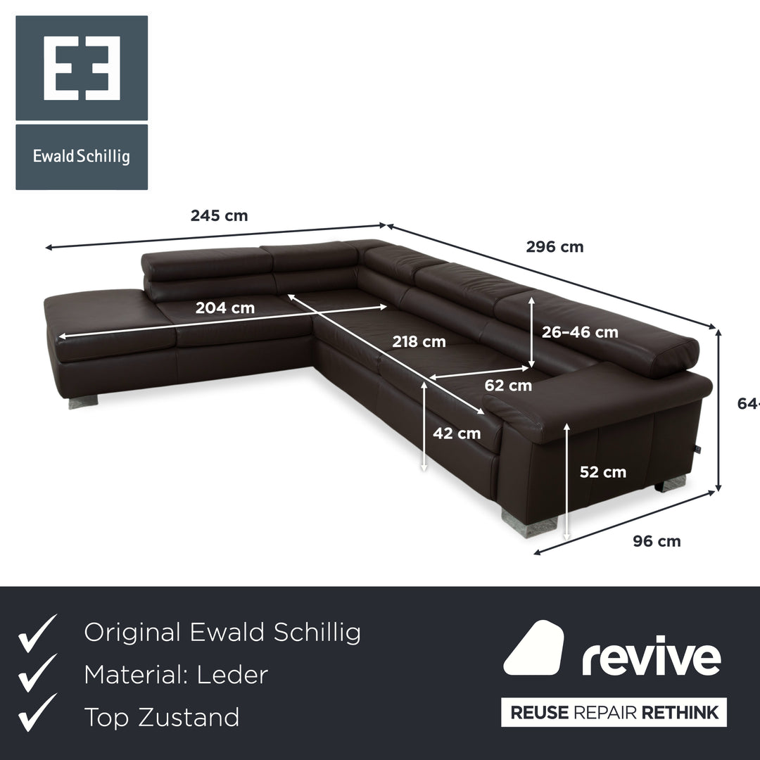 Ewald Schillig Courage Leder Ecksofa Braun manuelle Funktion Recamiere links
