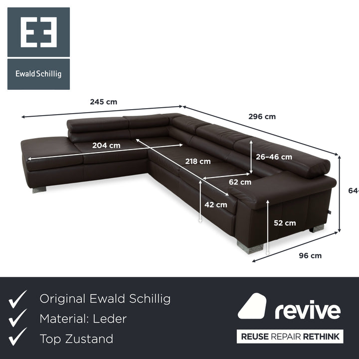 Ewald Schillig Courage Leder Ecksofa Braun manuelle Funktion Recamiere links