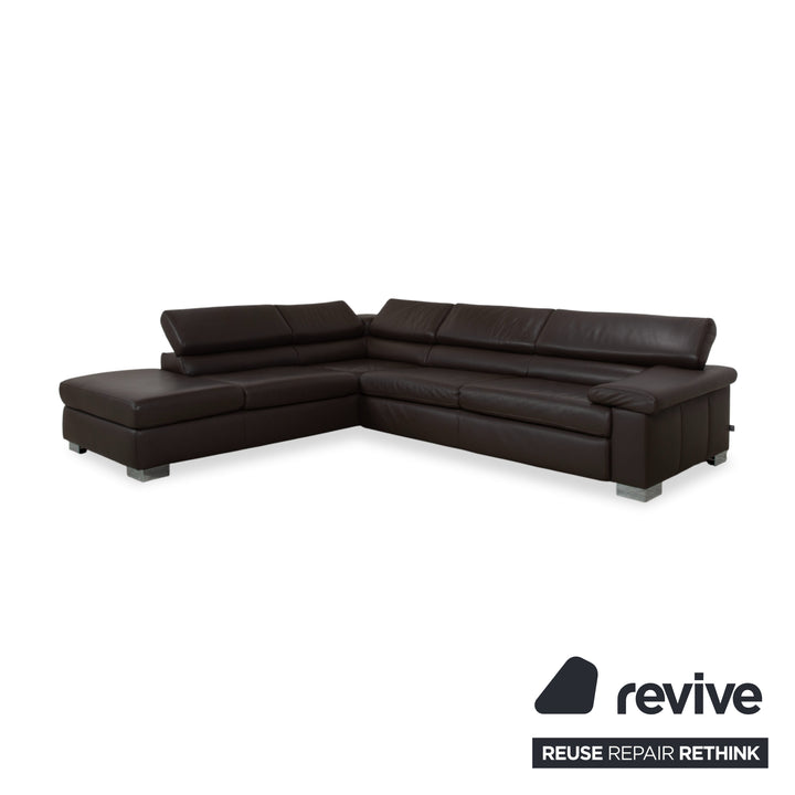 Ewald Schillig Courage Leder Ecksofa Braun manuelle Funktion Recamiere links