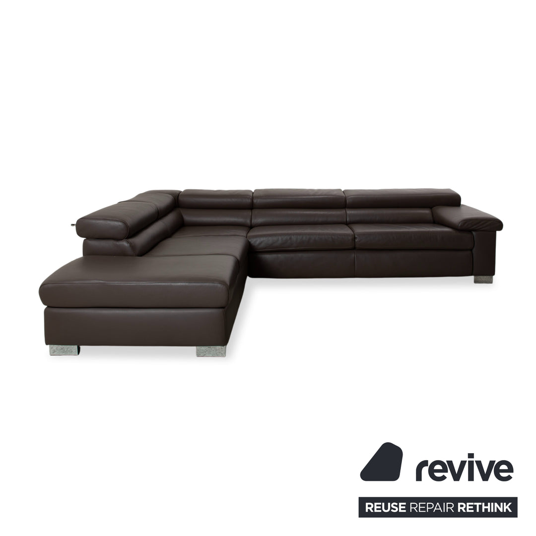 Ewald Schillig Courage Leder Ecksofa Braun manuelle Funktion Recamiere links